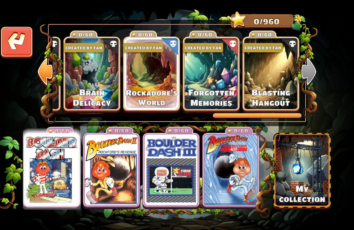 BOULDER DASH 40th Anniversary now offers three new worlds as well as all levels from Boulder Dash 4 from the Construction Kit and is available for PC, Switch, Xbox, and PlayStation.  (SRP: 19,99 EUR)